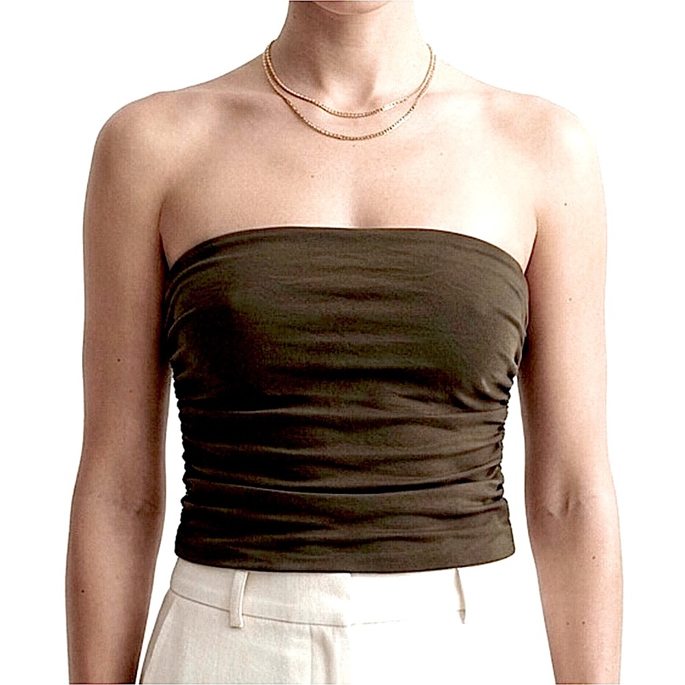 Band of the Free Strapless Bustier Ruched Crop Top